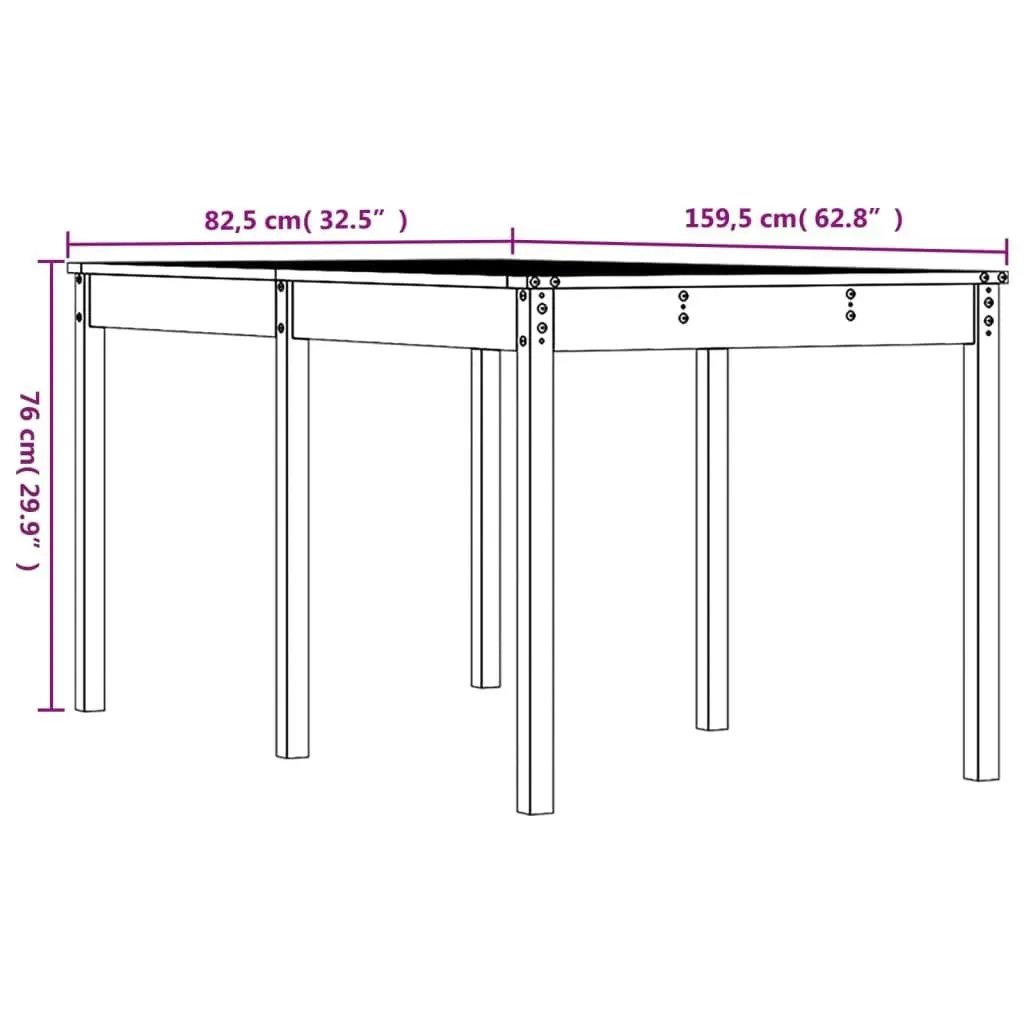 Garden Table White 159.5x82.5x76 cm Solid Wood Pine 823977