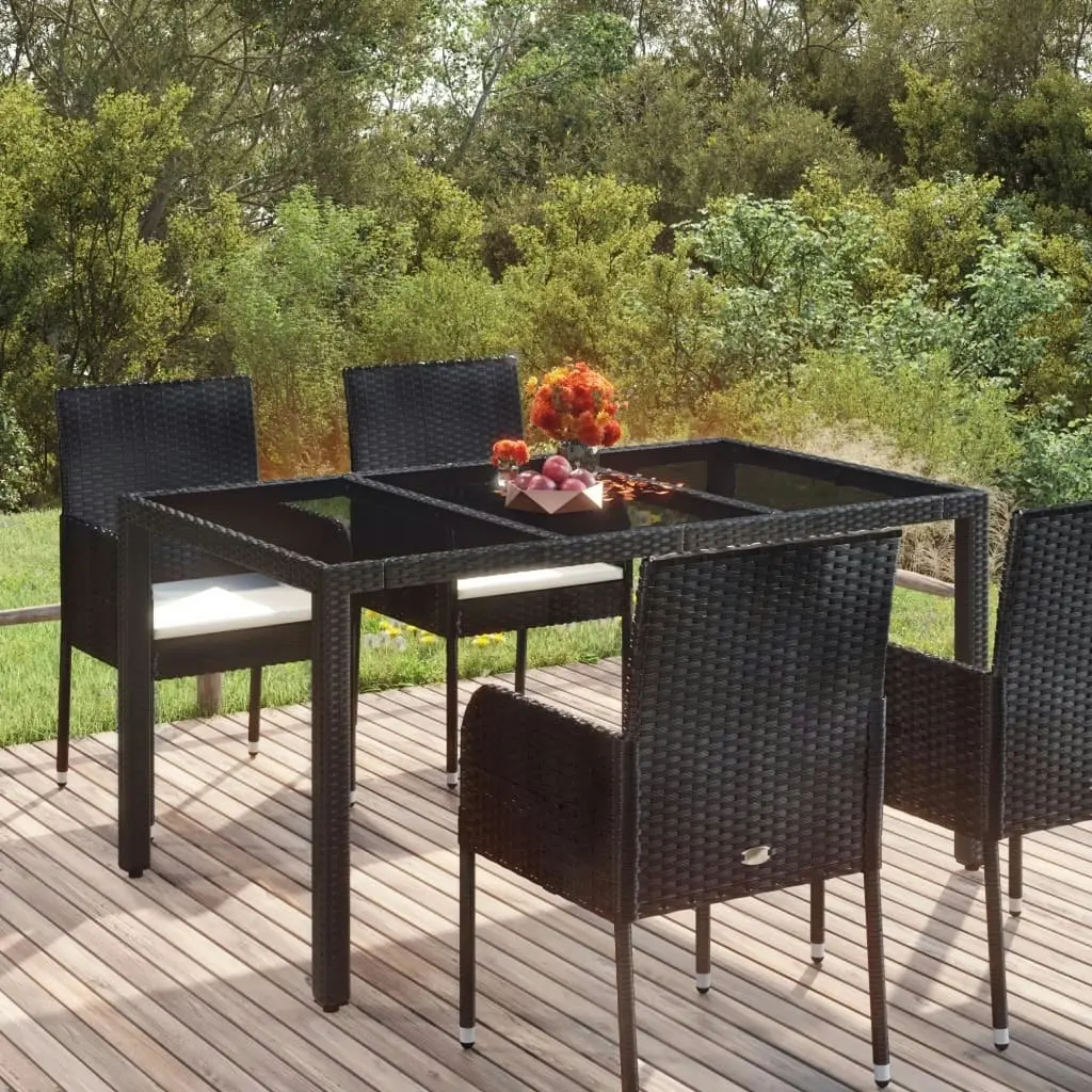 Garden Table with Glass Top Black 150x90x75 cm Poly Rattan 319899