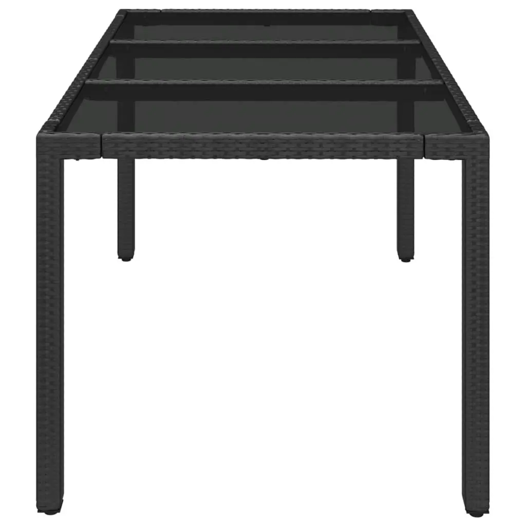 Garden Table with Glass Top Black 150x90x75 cm Poly Rattan 319899