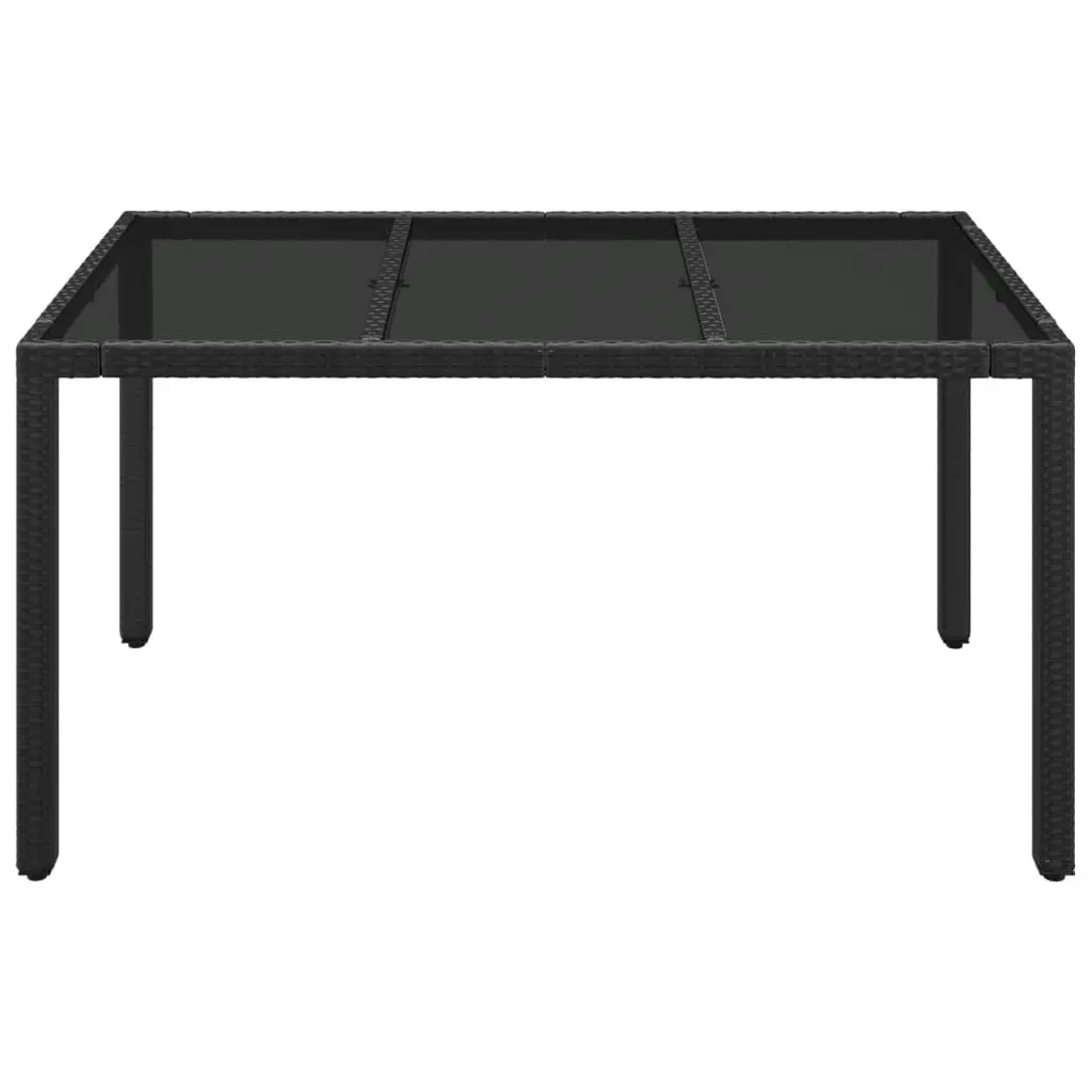 Garden Table with Glass Top Black 150x90x75 cm Poly Rattan 319899