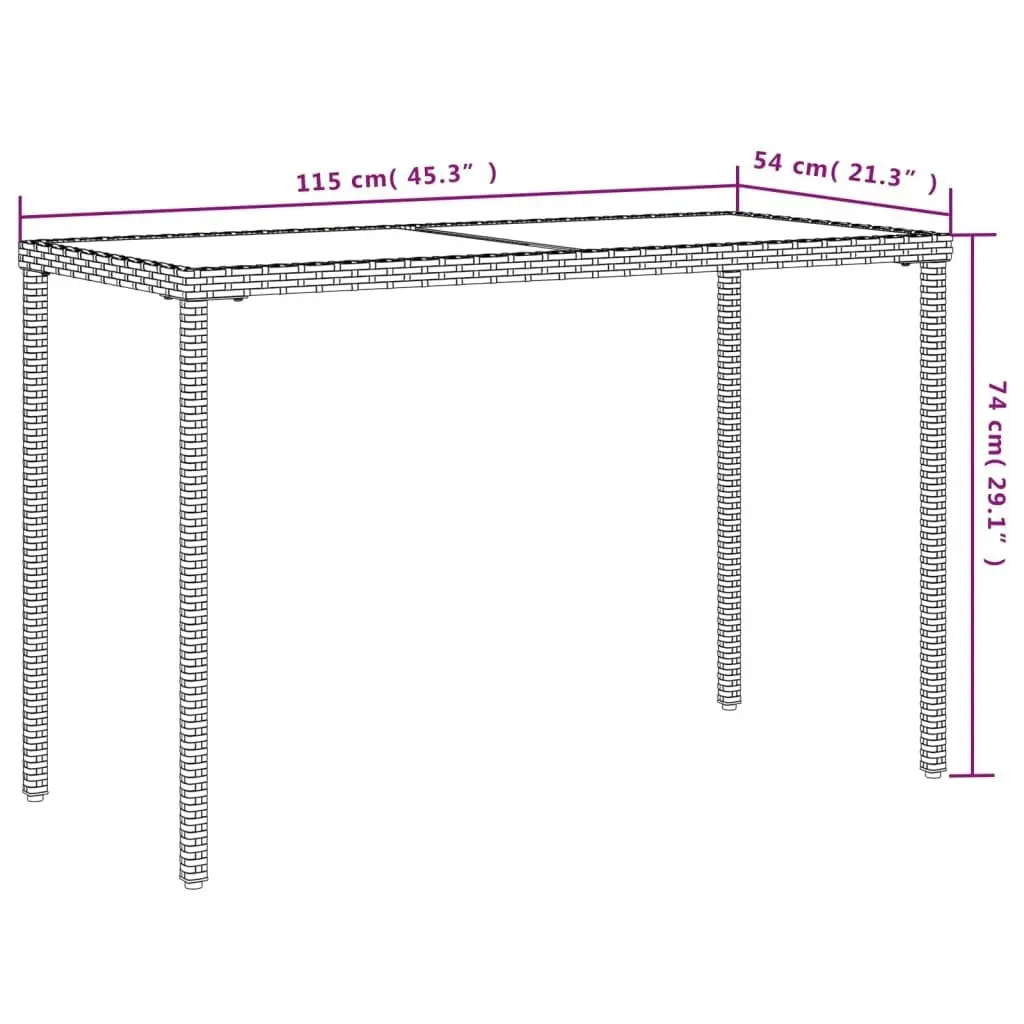 Garden Table with Glass Top Beige 115x54x74 cm Poly Rattan 365075