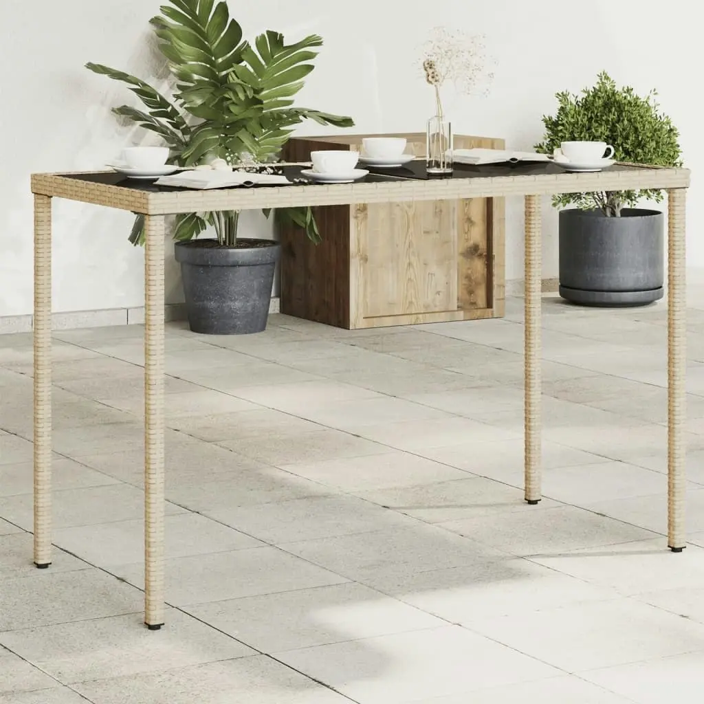 Garden Table with Glass Top Beige 115x54x74 cm Poly Rattan 365075