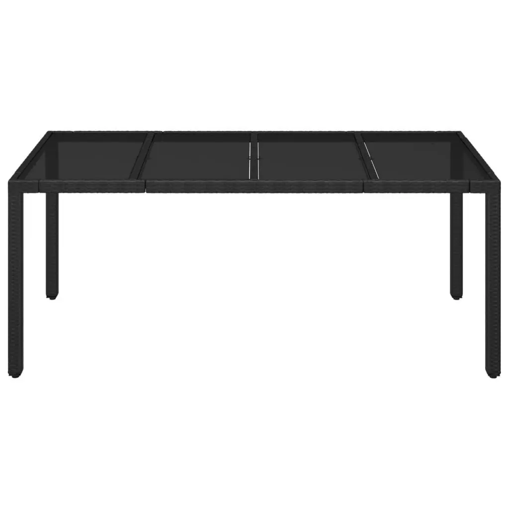 Garden Table with Glass Top Black 190x90x75 cm Poly Rattan 319903