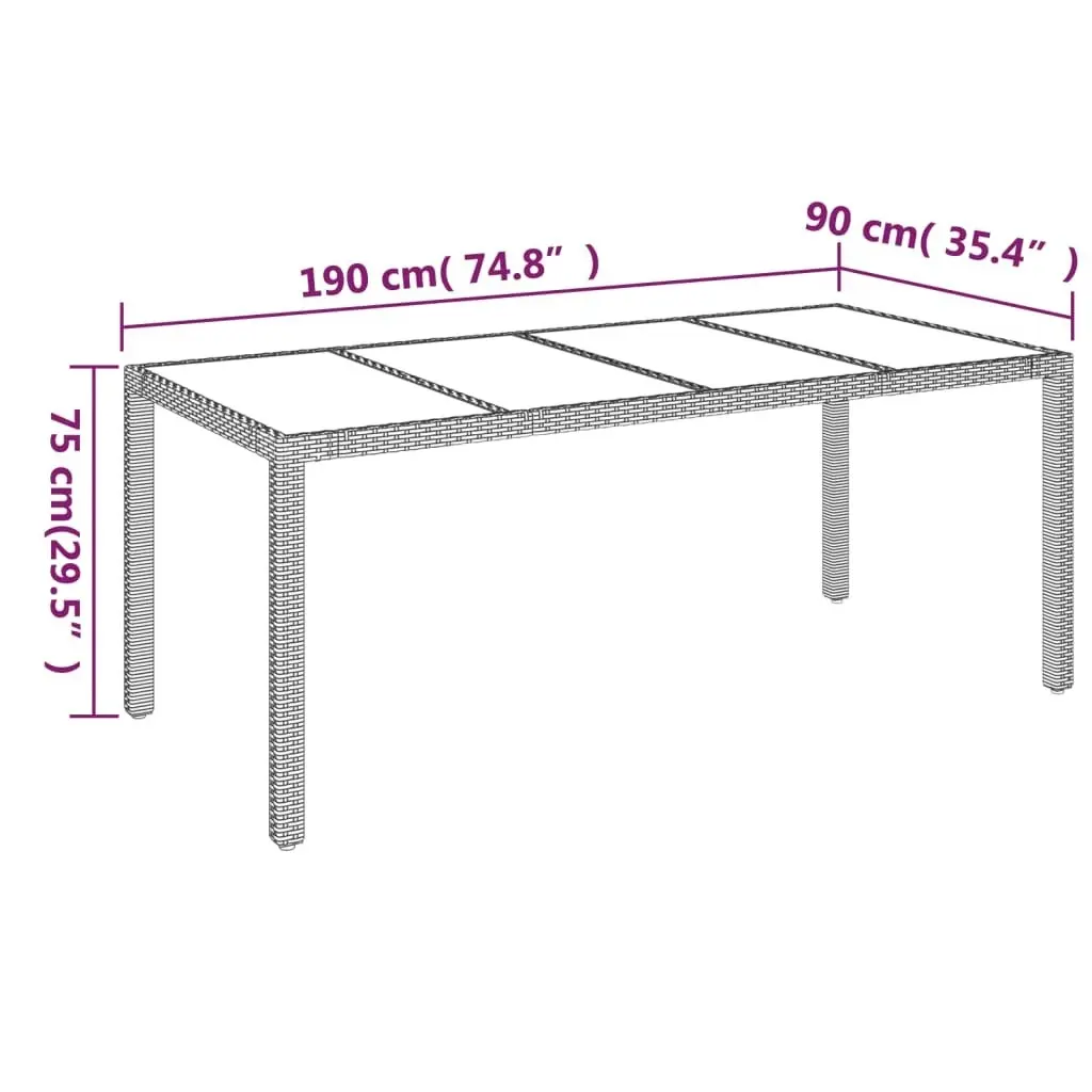 Garden Table with Glass Top Black 190x90x75 cm Poly Rattan 319903