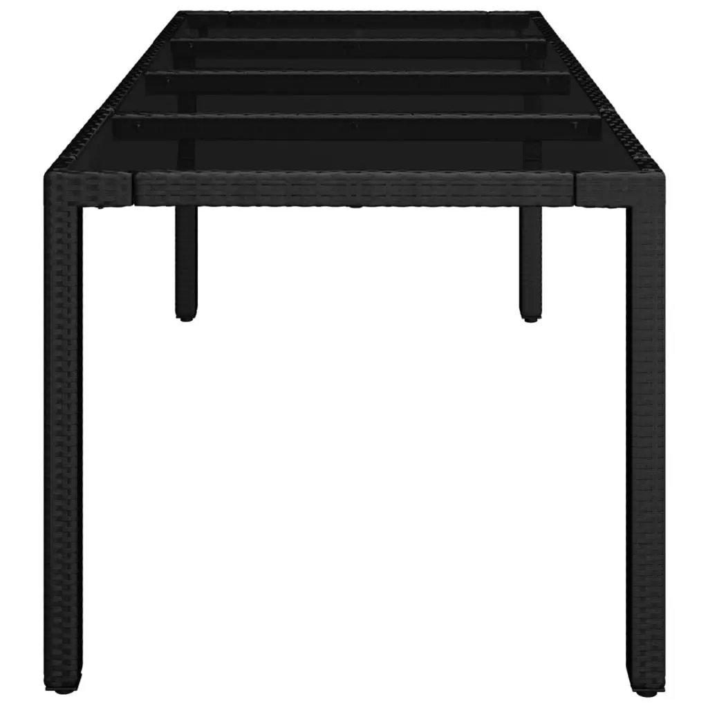 Garden Table with Glass Top Black 190x90x75 cm Poly Rattan 319903