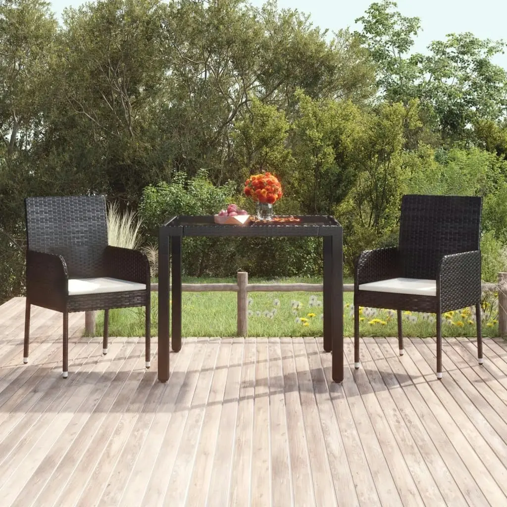 Garden Table with Glass Top Black 90x90x75 cm Poly Rattan 319895