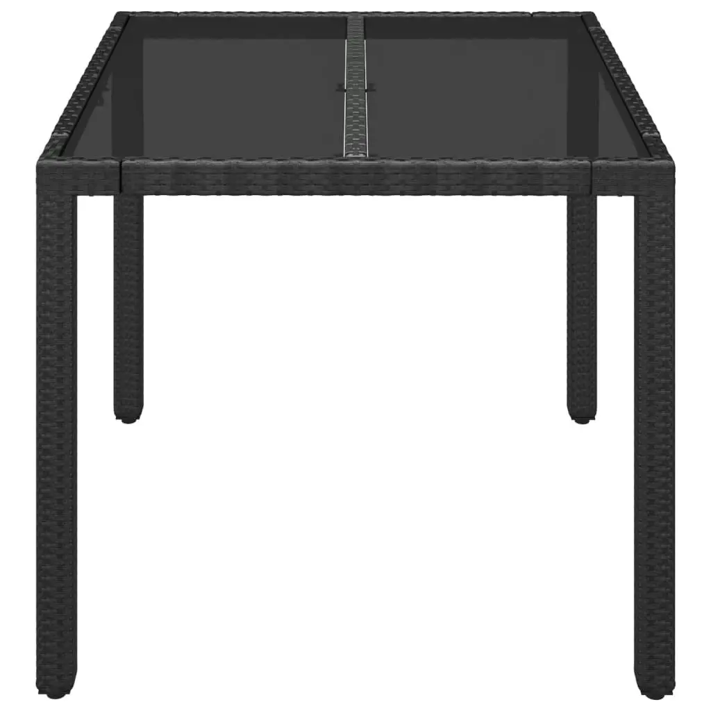 Garden Table with Glass Top Black 90x90x75 cm Poly Rattan 319895