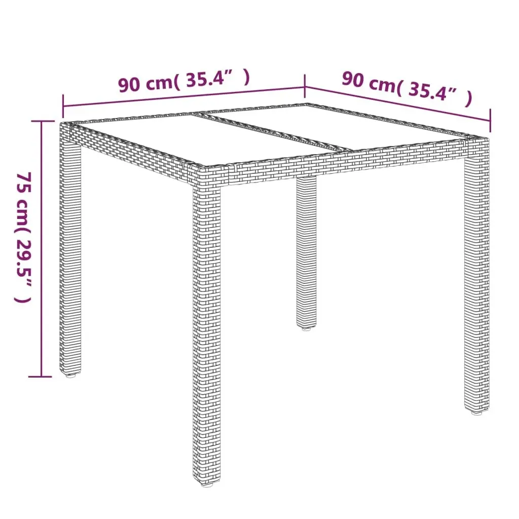 Garden Table with Glass Top Black 90x90x75 cm Poly Rattan 319895