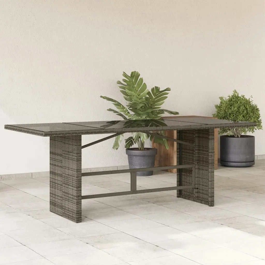 Garden Table with Glass Top Grey 190x80x74 cm Poly Rattan 365306