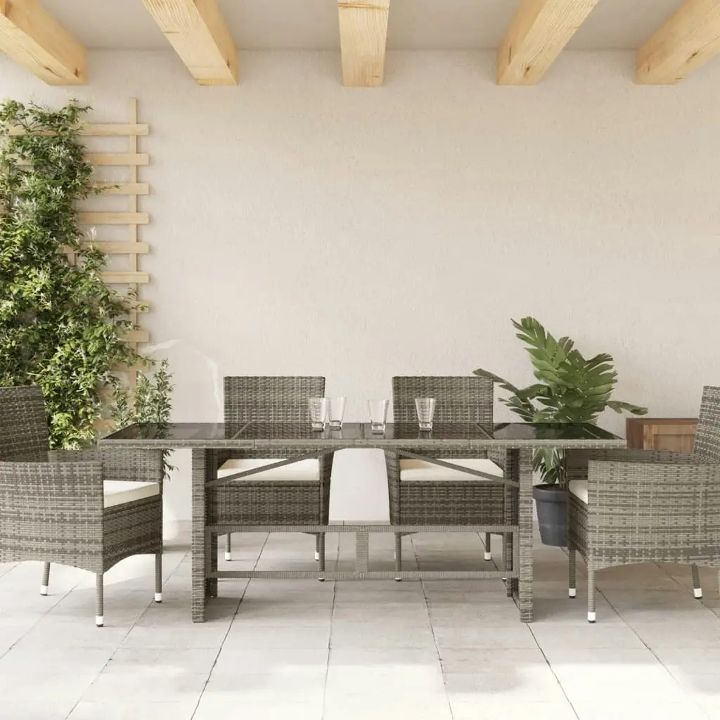 Garden Table with Glass Top Grey 190x80x74 cm Poly Rattan 365306