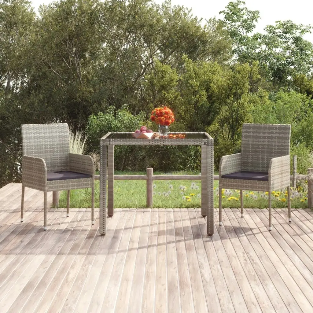 Garden Table with Glass Top Grey 90x90x75 cm Poly Rattan 319896