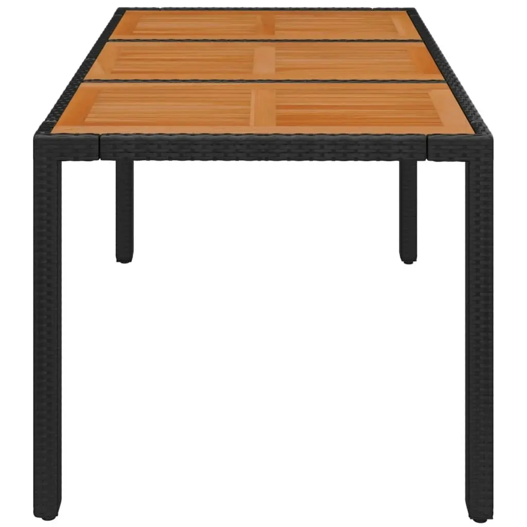 Garden Table with Wooden Top Black 150x90x75 cm Poly Rattan 319901