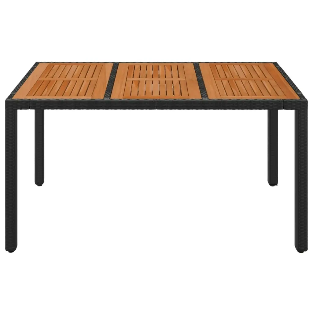 Garden Table with Wooden Top Black 150x90x75 cm Poly Rattan 319901