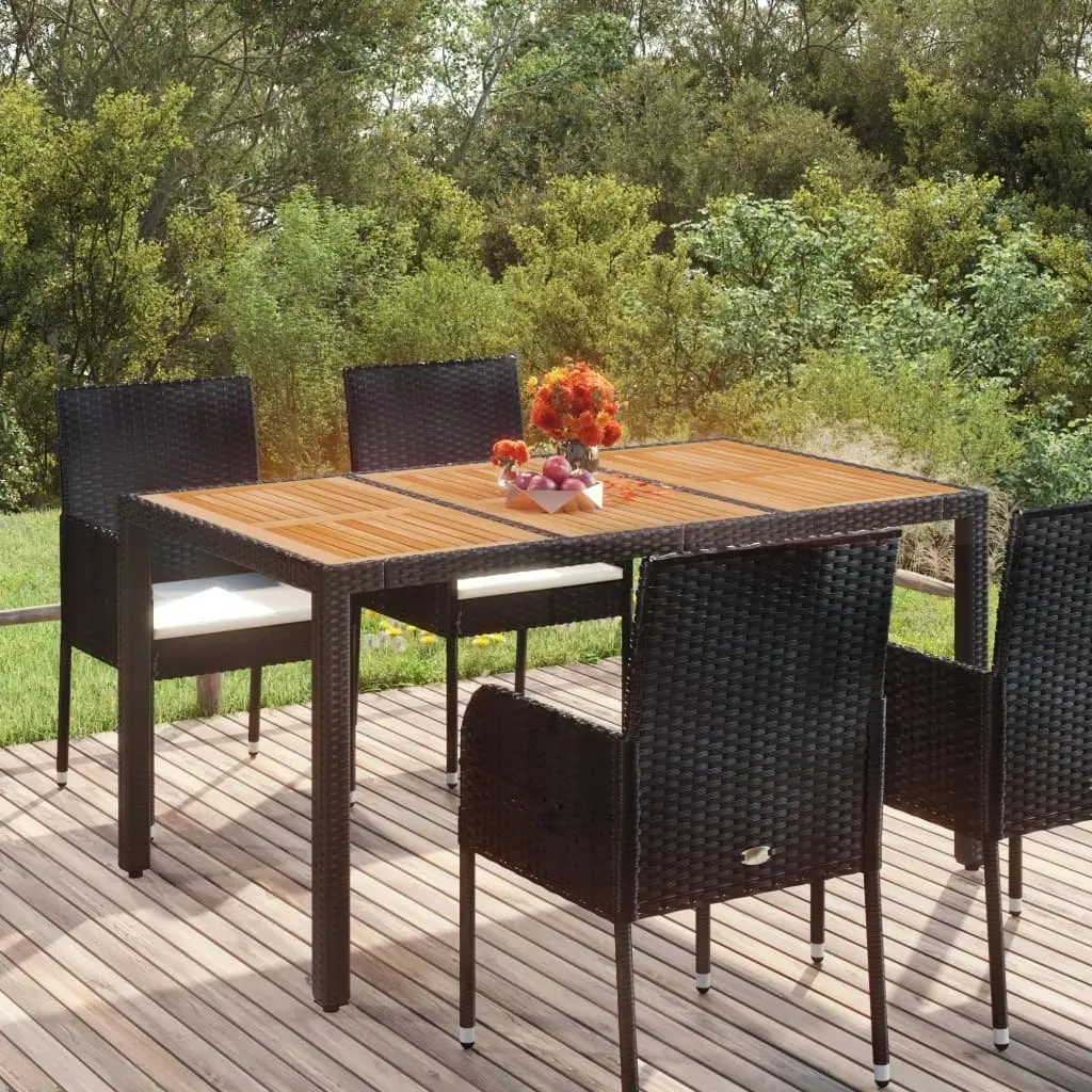 Garden Table with Wooden Top Black 150x90x75 cm Poly Rattan 319901