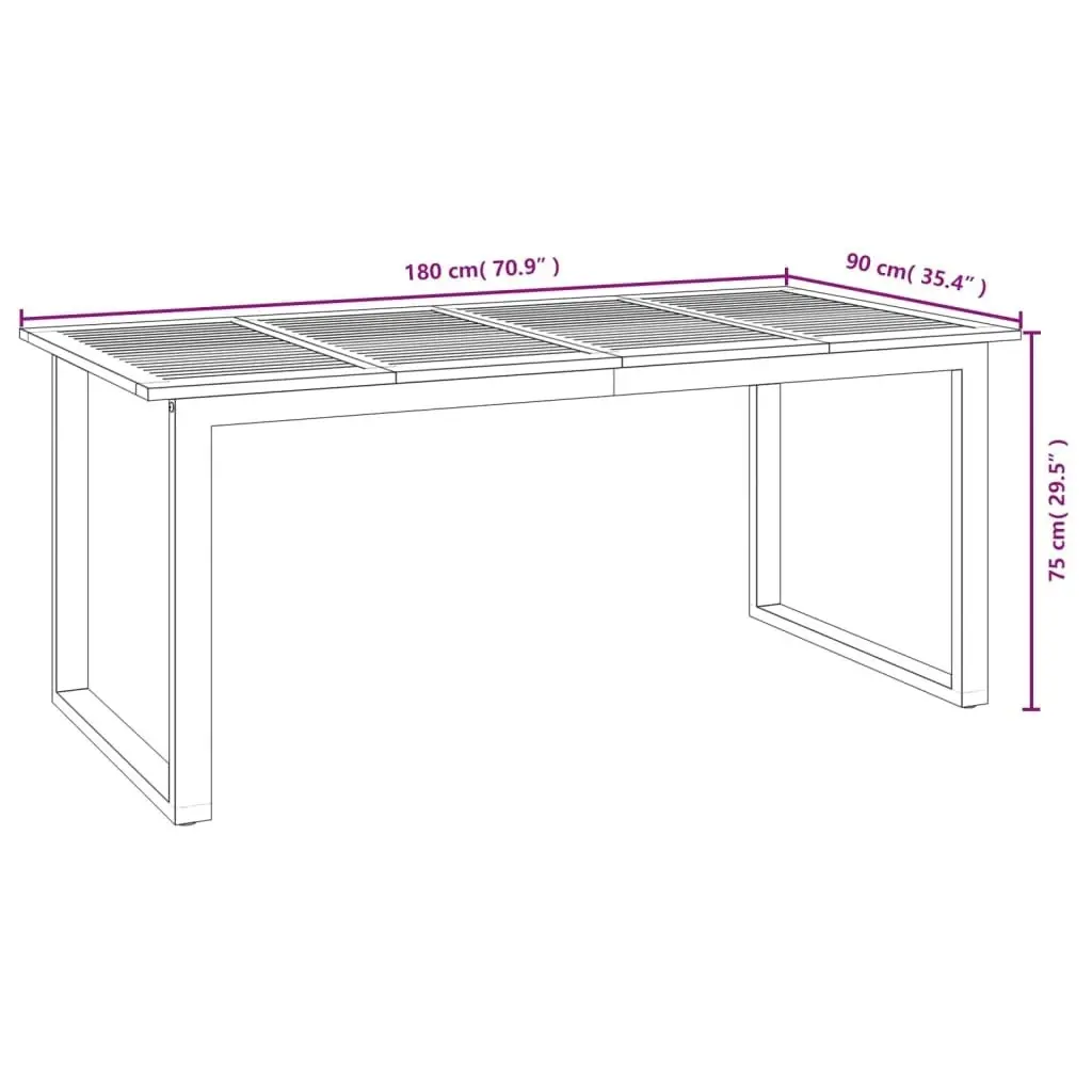 Garden Table with U-shaped Legs 180x90x75 cm Solid Wood Acacia 319513