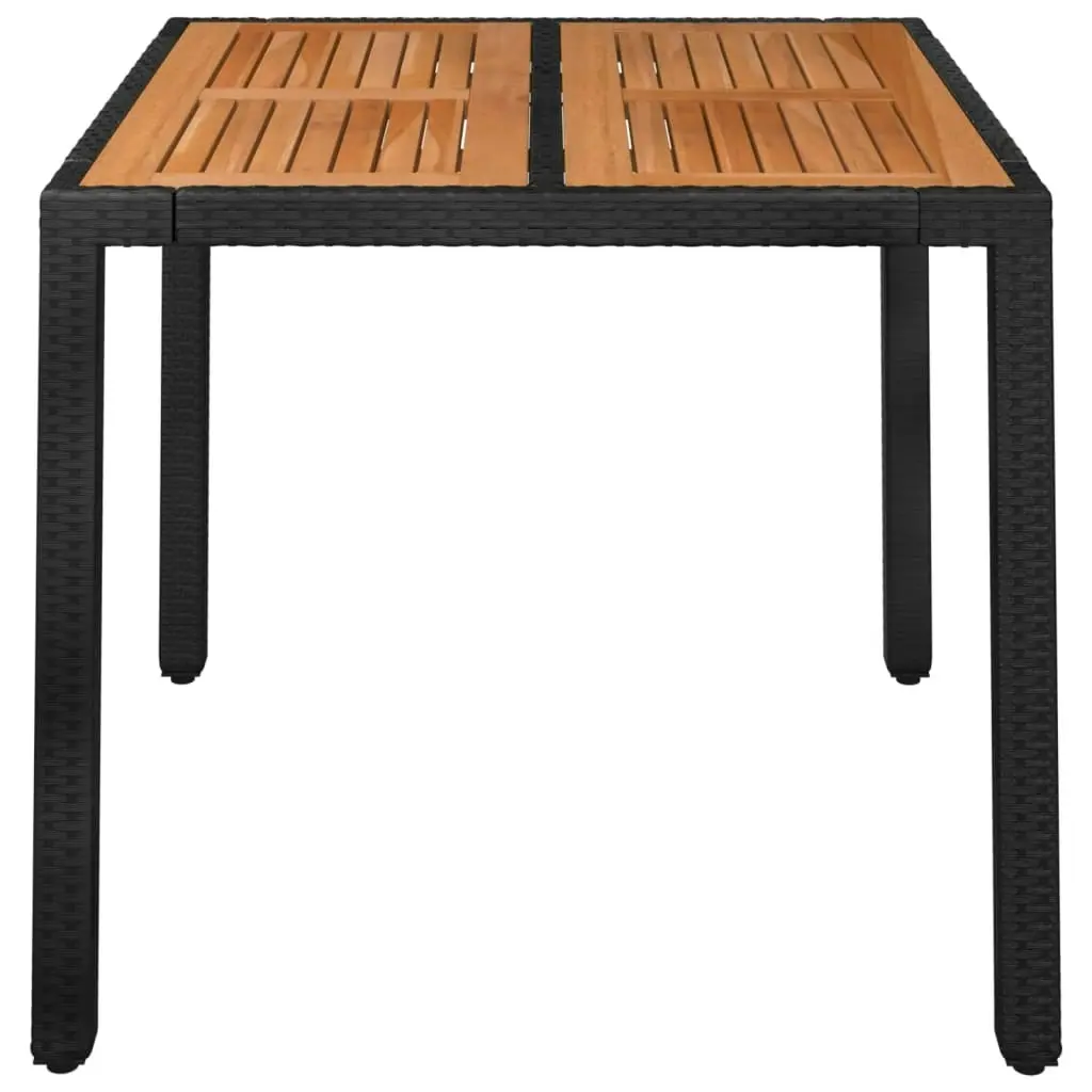 Garden Table with Wooden Top Black 90x90x75 cm Poly Rattan 319897