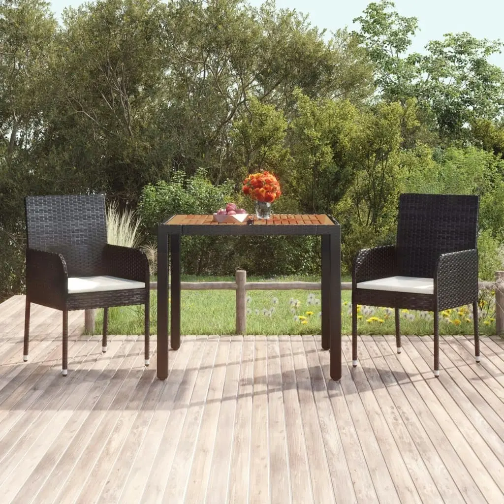 Garden Table with Wooden Top Black 90x90x75 cm Poly Rattan 319897