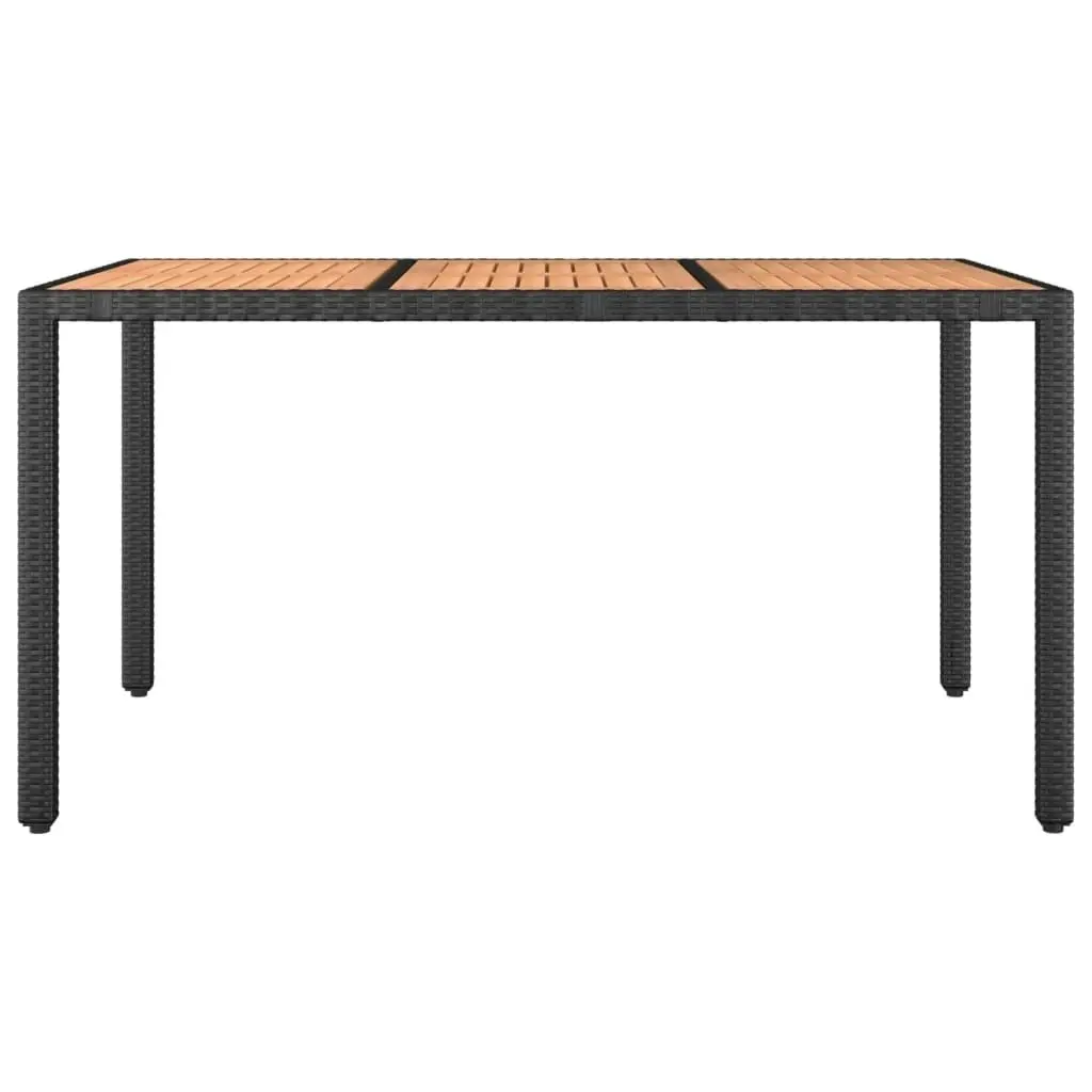 Garden Table with Wooden Top Black Poly Rattan&Solid Wood Acacia 319551