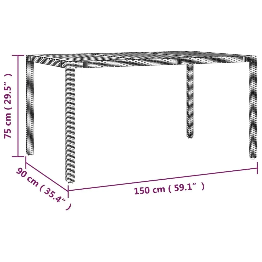 Garden Table with Wooden Top Black Poly Rattan&Solid Wood Acacia 319551