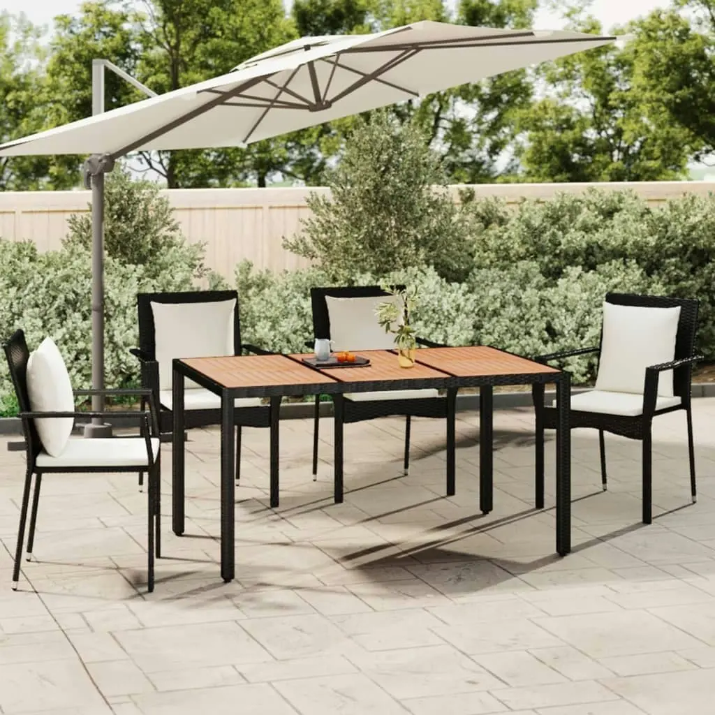 Garden Table with Wooden Top Black Poly Rattan&Solid Wood Acacia 319551