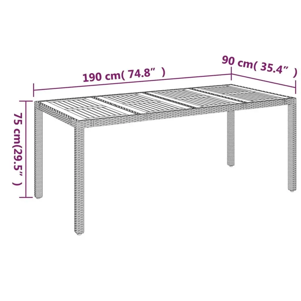 Garden Table with Wooden Top Grey 190x90x75 cm Poly Rattan 319906