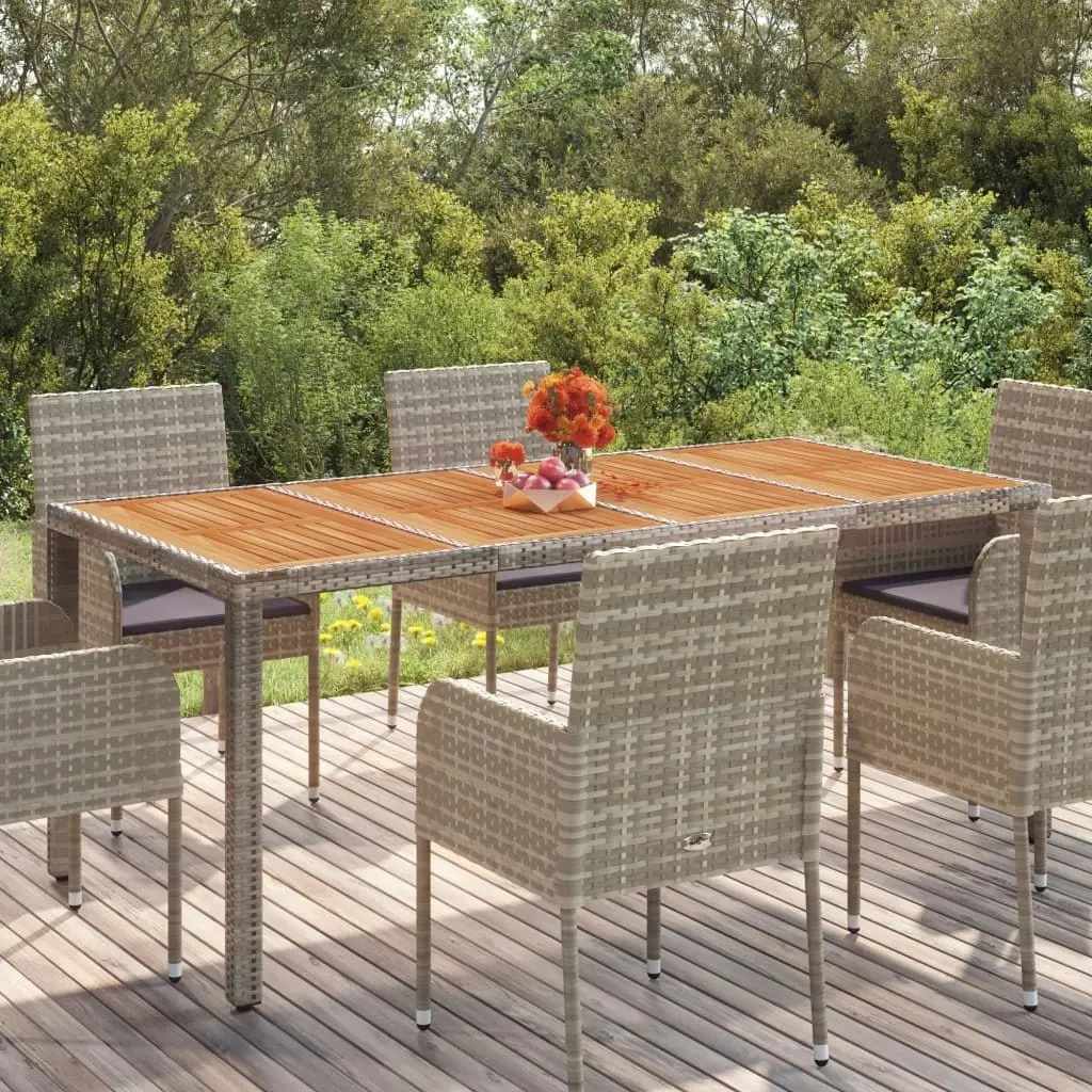 Garden Table with Wooden Top Grey 190x90x75 cm Poly Rattan 319906