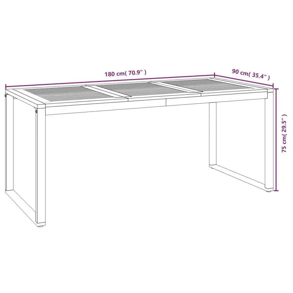 Garden Table with U-shaped Legs 180x90x75 cm Solid Wood Acacia 319517