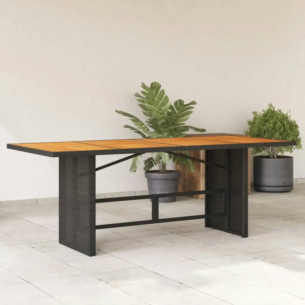 Garden Table with Acacia Wood Top Black 190x80x74 cm Poly Rattan 365309