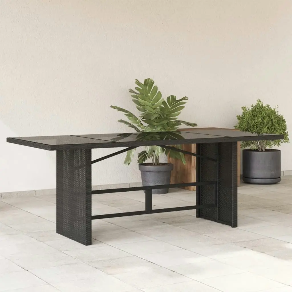 Garden Table with Glass Top Black 190x80x74 cm Poly Rattan 365304