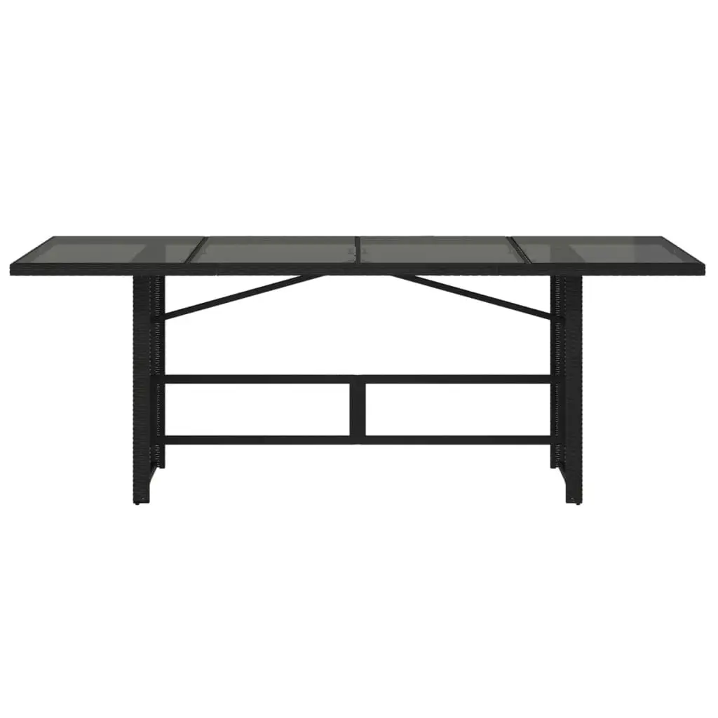 Garden Table with Glass Top Black 190x80x74 cm Poly Rattan 365304