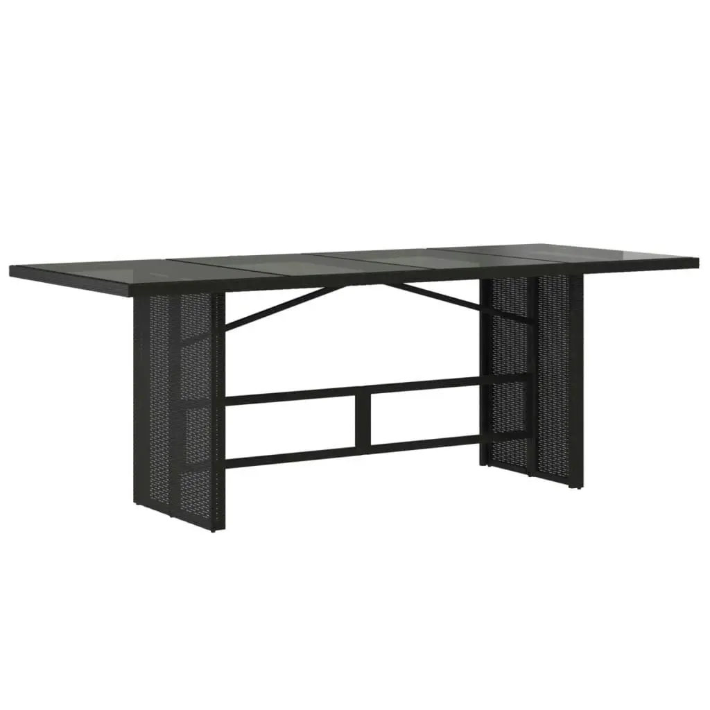 Garden Table with Glass Top Black 190x80x74 cm Poly Rattan 365304