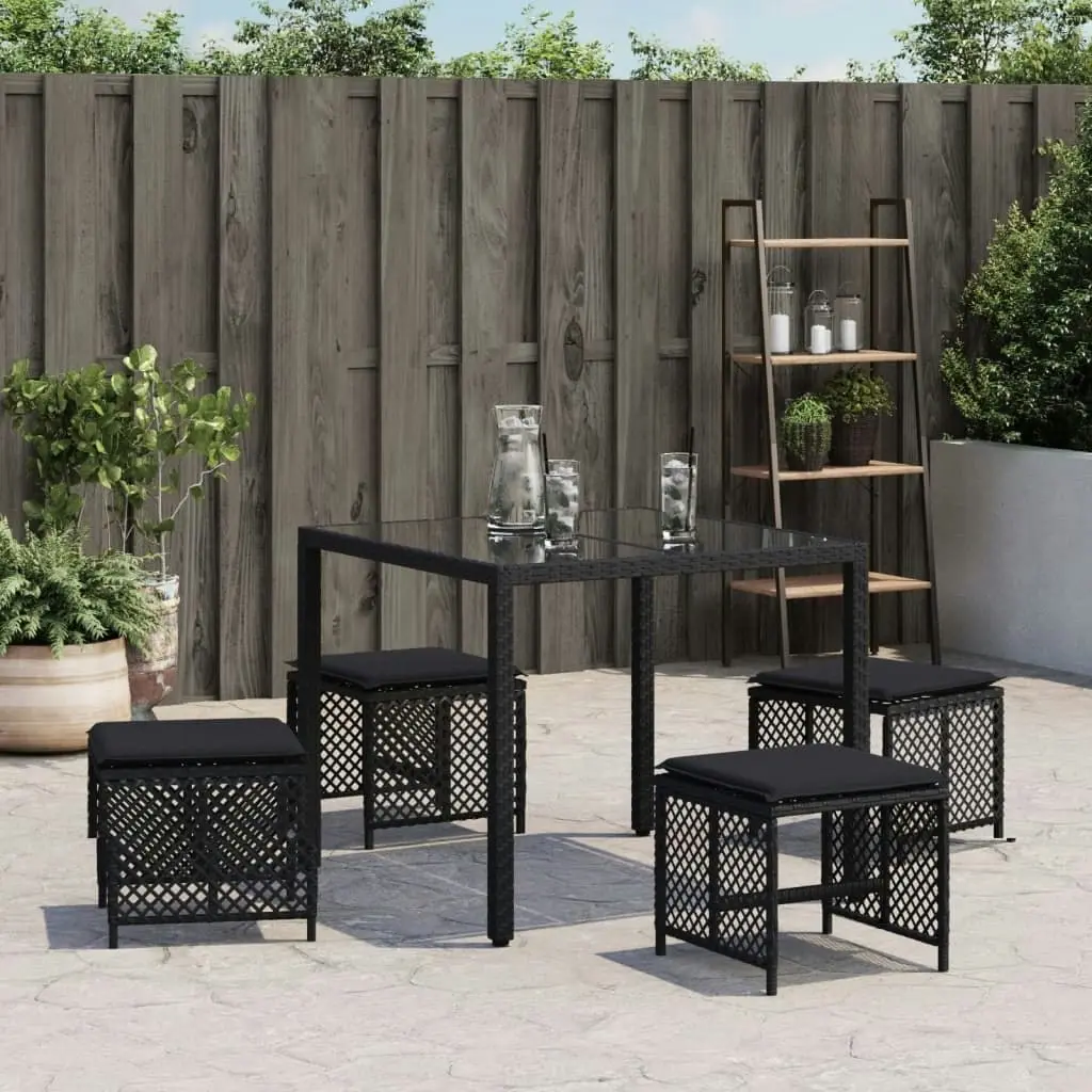 Garden Stools with Cushions 4 pcs Black 41x41x36 cm Poly Rattan 365049