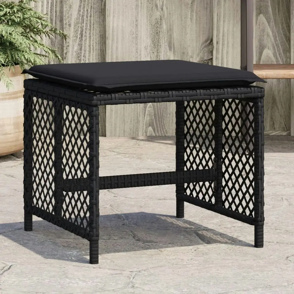 Garden Stools with Cushions 4 pcs Black 41x41x36 cm Poly Rattan 365049