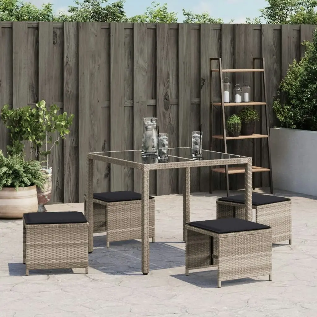 Garden Stools with Cushions 4 pcs Light Grey 41x41x36 cm Poly Rattan 365046