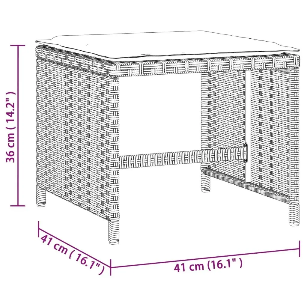 Garden Stools with Cushions 4 pcs Light Grey 41x41x36 cm Poly Rattan 365046