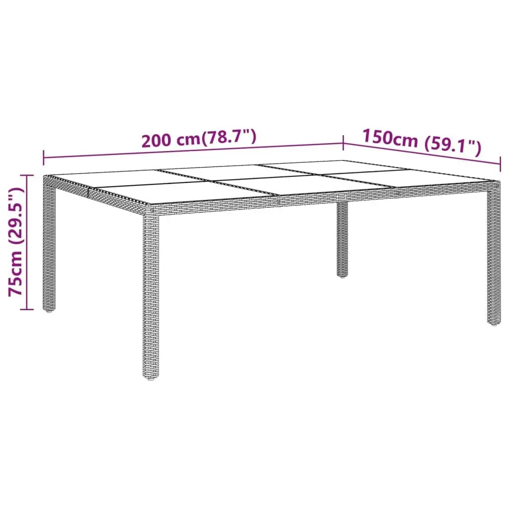 Garden Table 200x150x75 cm Tempered Glass and Poly Rattan Grey 310587