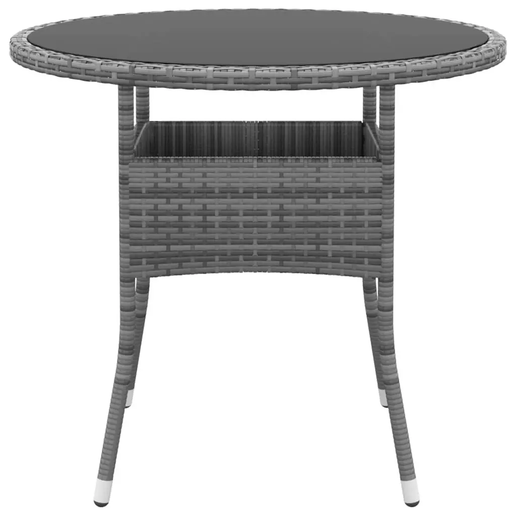 Garden Table Ã˜80x75 cm Tempered Glass and Poly Rattan Grey 310606