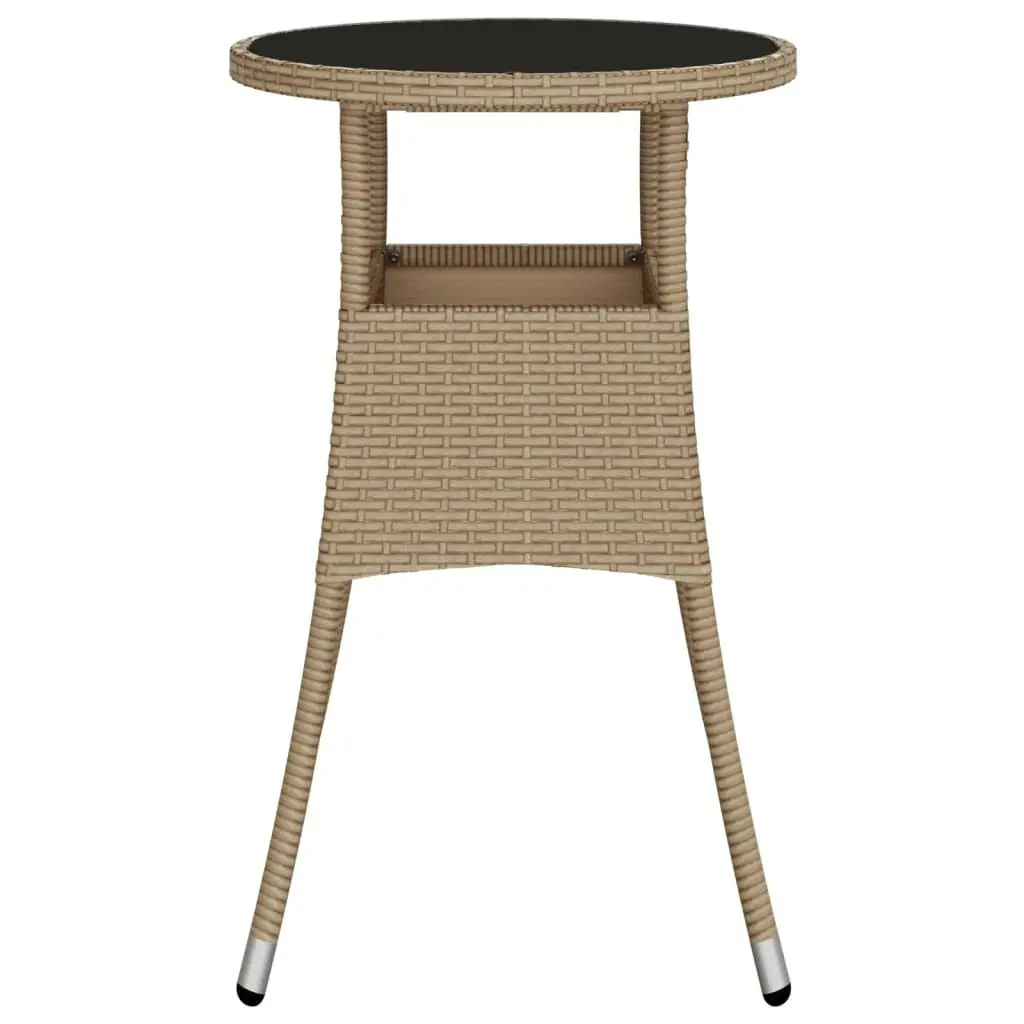 Garden Table Ã˜60x75 cm Tempered Glass and Poly Rattan Beige 310601