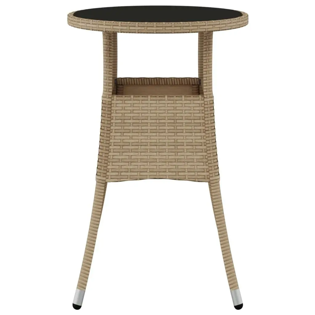 Garden Table Ã˜60x75 cm Tempered Glass and Poly Rattan Beige 310601