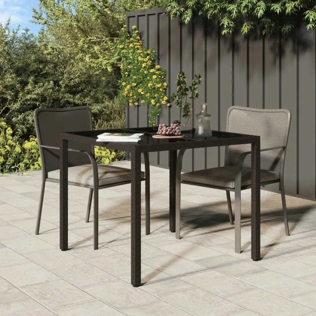 Garden Table 90x90x75 cm Tempered Glass and Poly Rattan Brown 316697