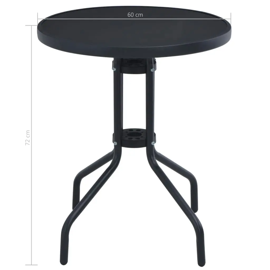 Garden Table Black 60 cm Steel and Glass 47252