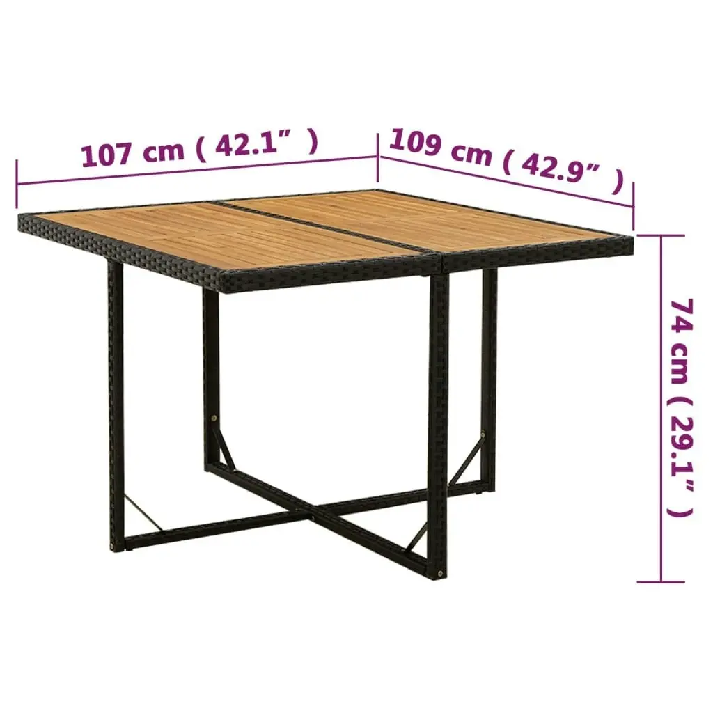 Garden Table Black 109x107x74 cm Poly Rattan&Solid Wood Acacia 316790