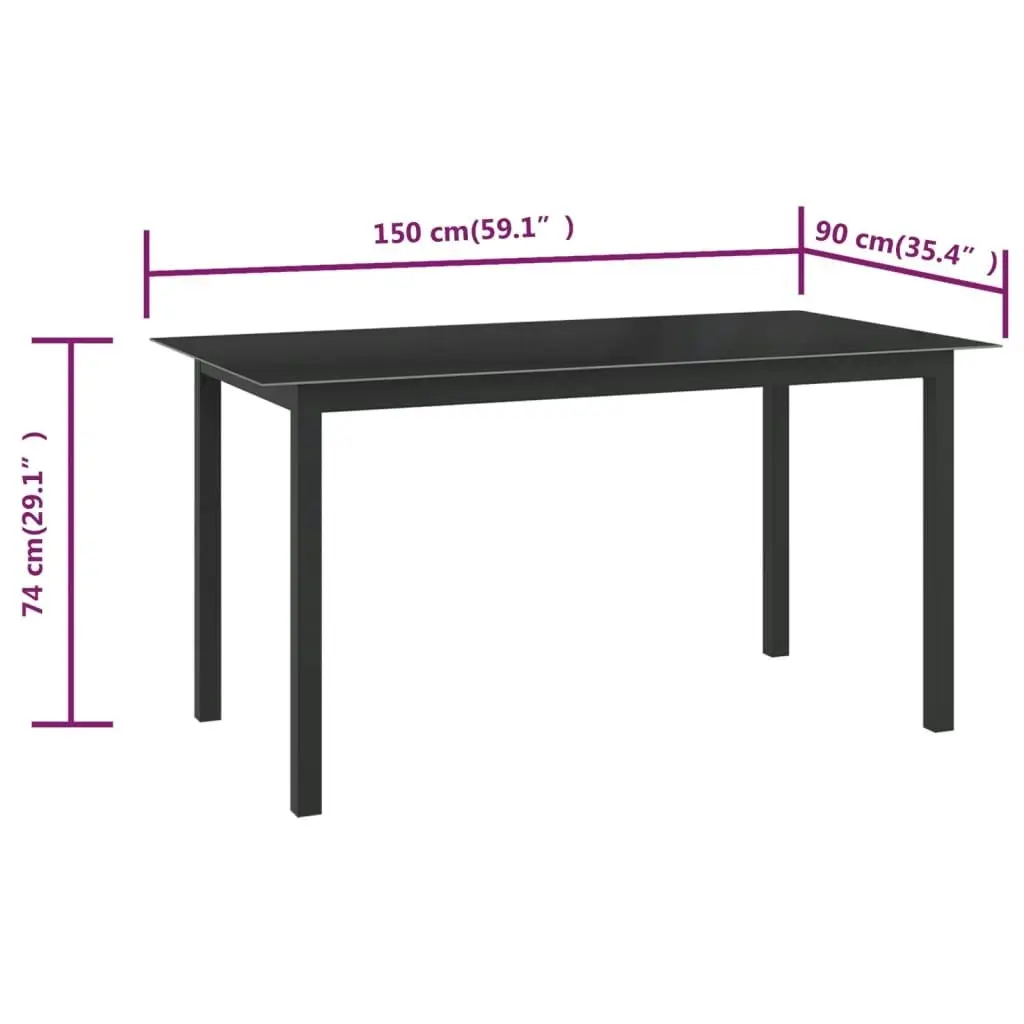 Garden Table Black 150x90x74 cm Aluminium and Glass 312201