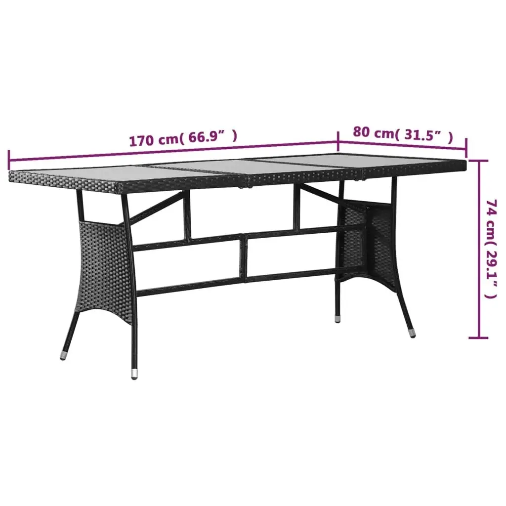 Garden Table Black 170x80x74 cm Poly Rattan 43932