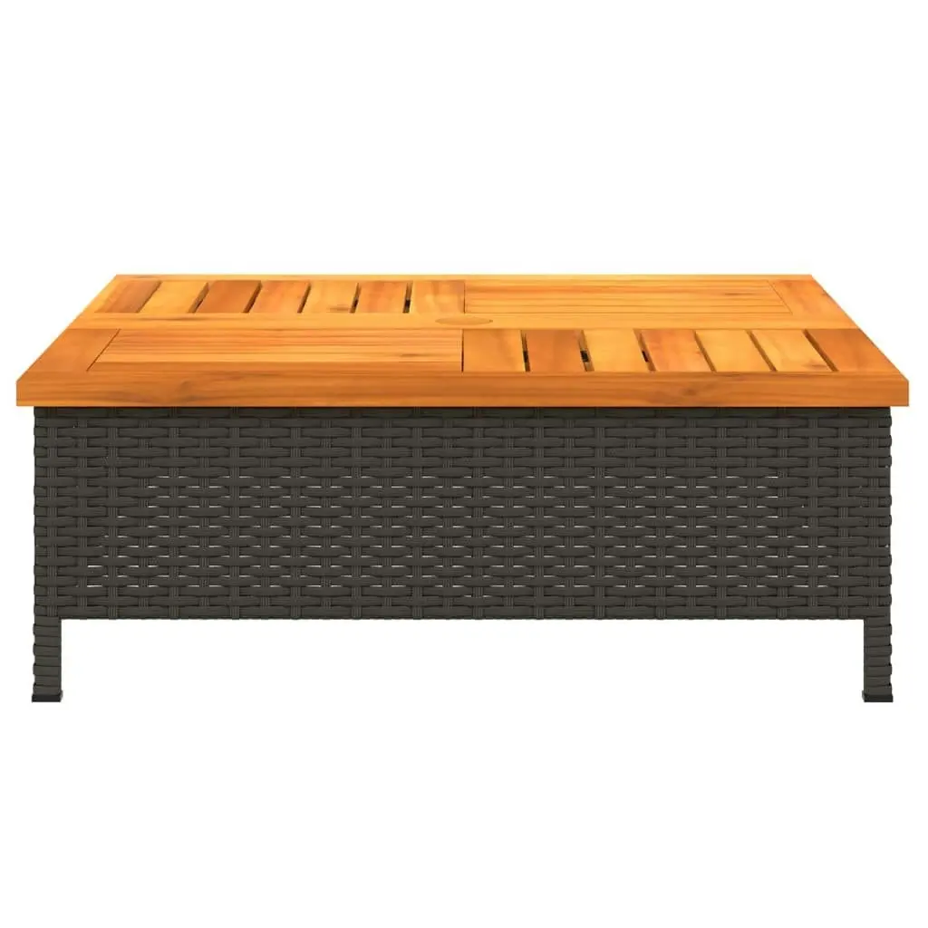 Garden Table Black 70x70x25  cm Rattan and Acacia Wood 3281629