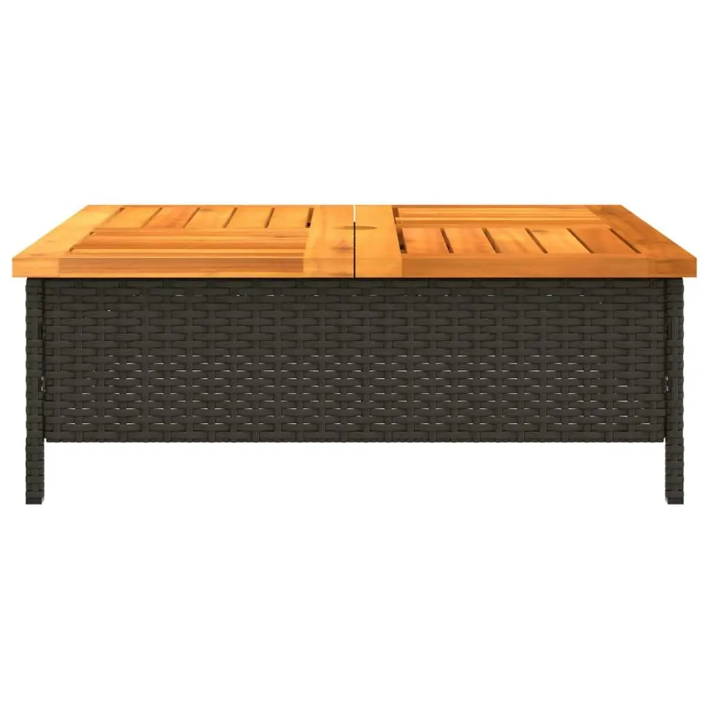 Garden Table Black 70x70x25  cm Rattan and Acacia Wood 3281629