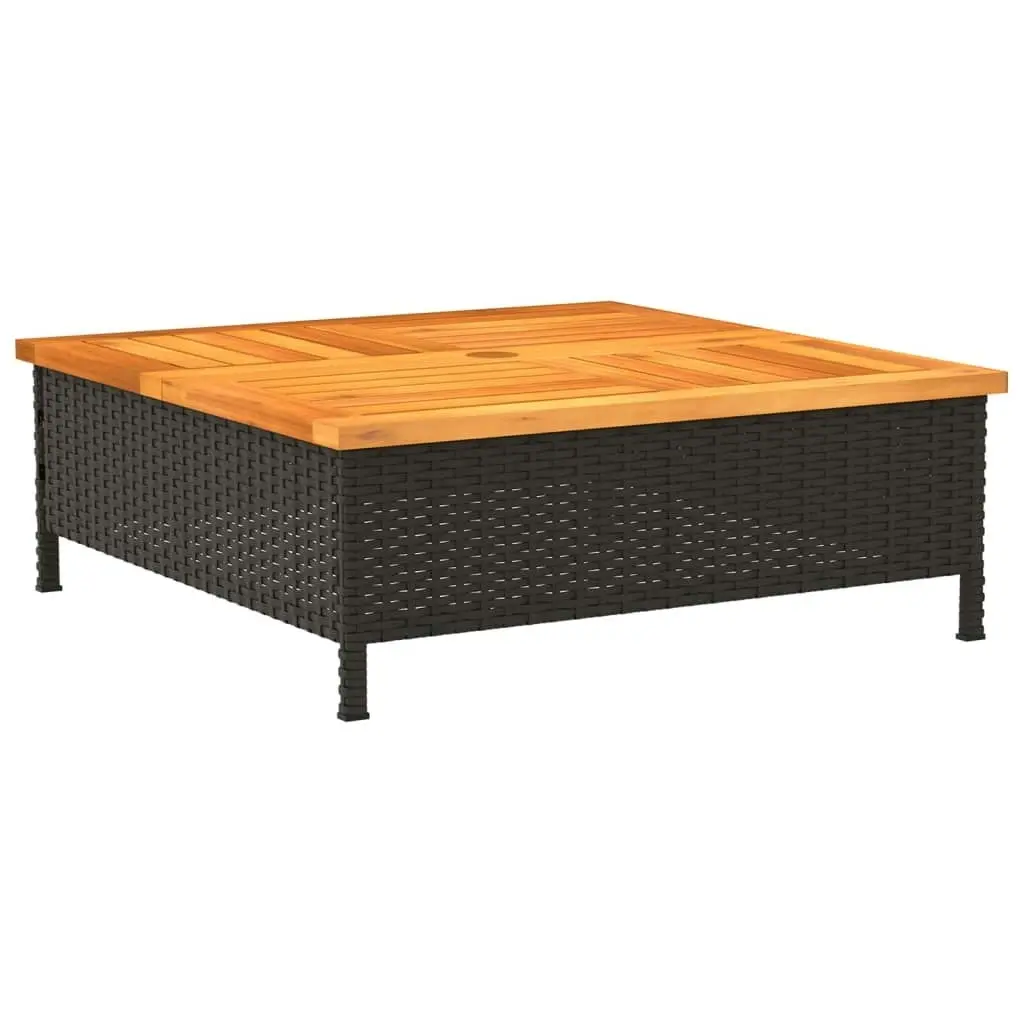 Garden Table Black 70x70x25  cm Rattan and Acacia Wood 3281629