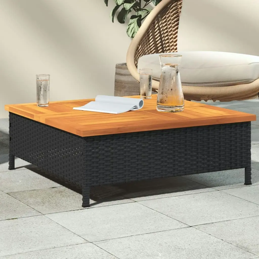 Garden Table Black 70x70x25  cm Rattan and Acacia Wood 3281629