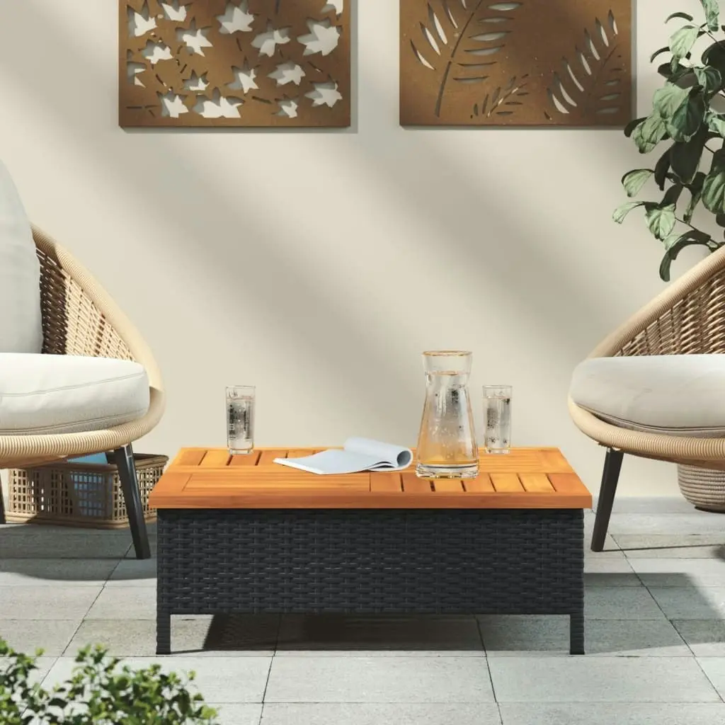 Garden Table Black 70x70x25  cm Rattan and Acacia Wood 3281629