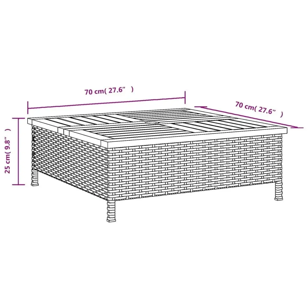 Garden Table Black 70x70x25  cm Rattan and Acacia Wood 3281629